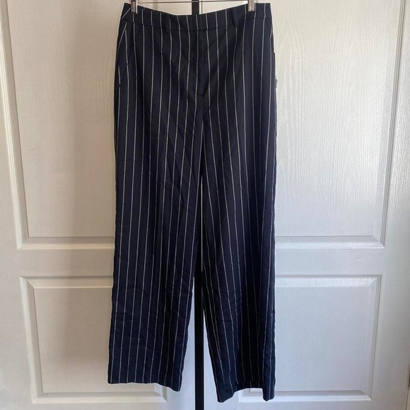Kenneth‎ Cole Navy and white pinstriped high-waisted straight-leg - Picture 1 of 6